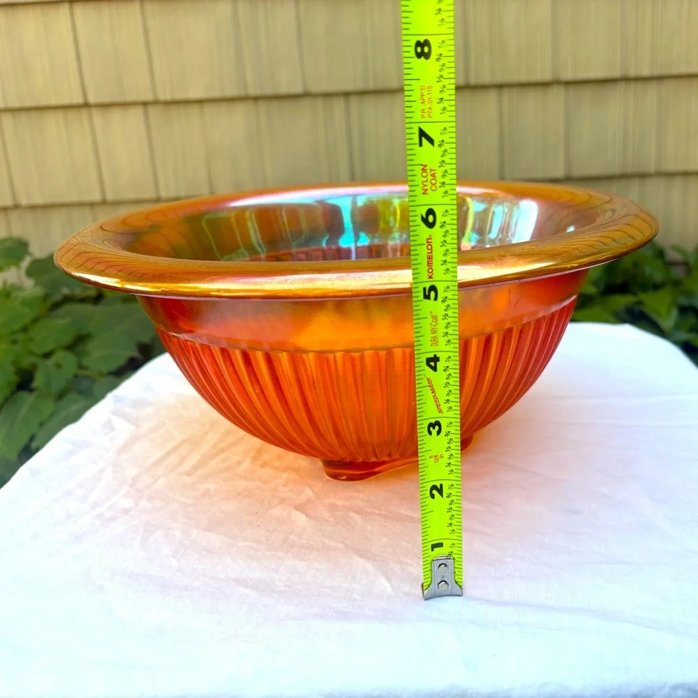 Vintage Federal Glass Orange Carnival Glass Rolled Edge Bowl 11 1/2
